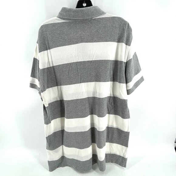 Tommy Hilfiger Men's Large Polo Shirt Custom Fit Preppy Gray Striped Rugby - Picture 4 of 8